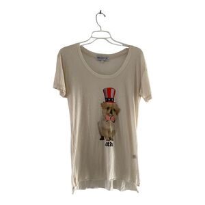 Wildfox Party Pup Lil Bro Graphic Tee Cream Size Small